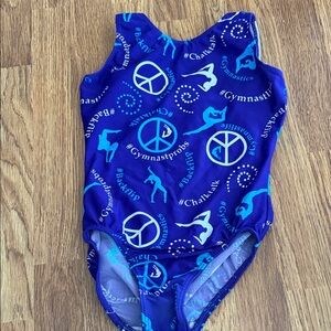 Kids Blue Gymnastics Print Leotard